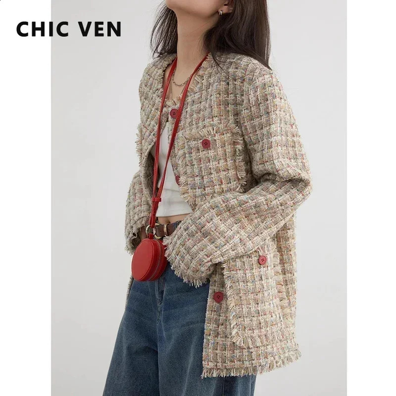 CHIC VEN Women Coat Single Breasted Retro Loose Jacket Frayed Edge n Female Top Office Ladies Clothing Autumn Winter 2026 260917