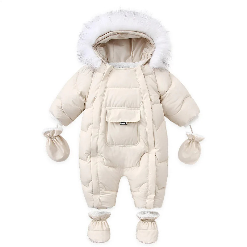 AYNIGIELL Winter born Thickening Jumpsuit Built-in Wool Hooded Down Romper Baby Boys and Girls Warm Snowproof Overalls 260915