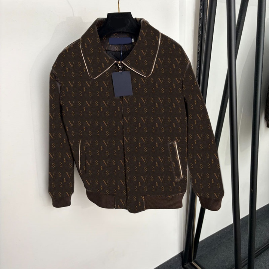 Letter Jacquard Warm Coats For Women Preppy Style Luxury Thick PU Zipper Jackets Autumn Winter Brown Causal Date Outfits Outerwear
