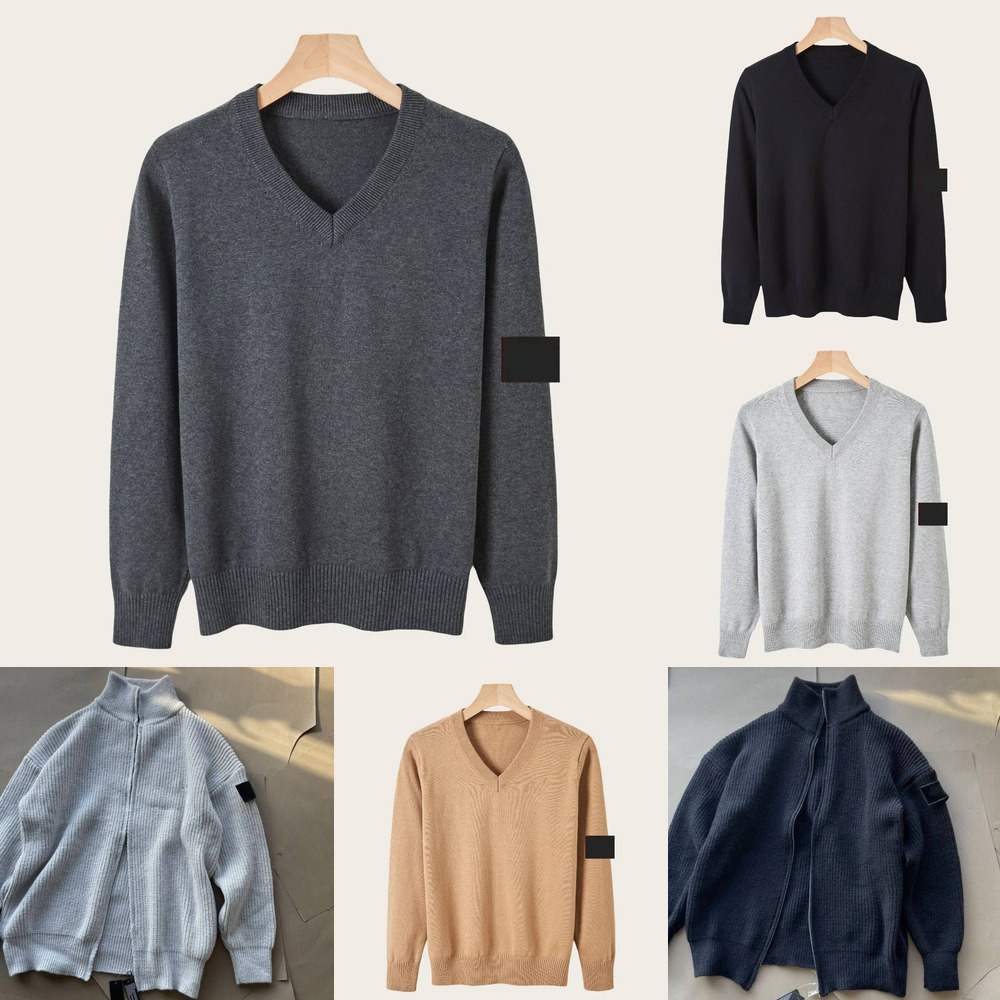 Designer Men's Sweaters Textured Rib Knit Zip Cardigan Stand Collar Long Sleeve Casual Solid Color Knitted Outer Jacket