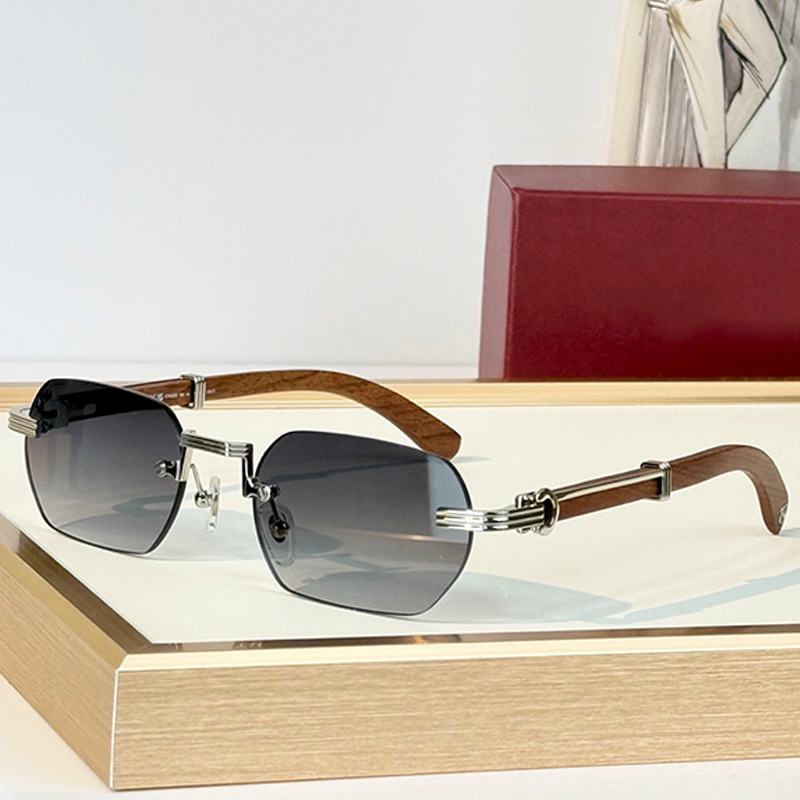 Designer Sunglasses For Men Women CT0362S Classic retro style Frameless polygonal lens Iconic gadroon motif Wooden mirror legs With box