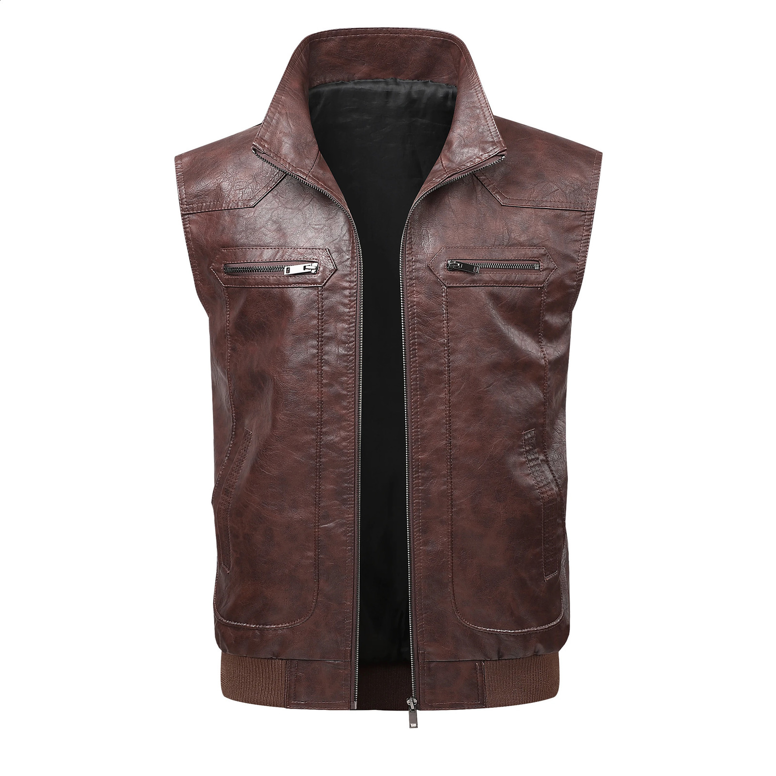 Men's No Sleeve Retro Casual Leather Vest Slim Faux Waistcoat Classical Men leather Motorcycle 260916