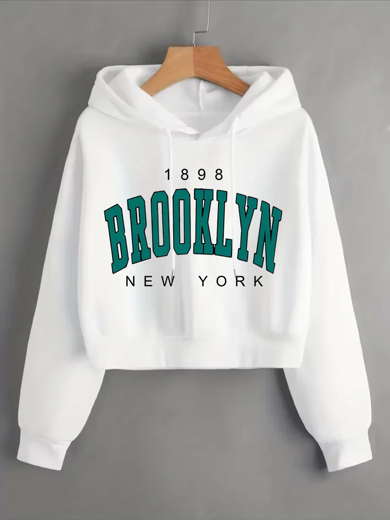 1898 BROOKLYN YORK Sweatshirt Autumn Winter Cropped Crop Top Hoodie Y2k Sweatshirts Gothic Casual Style Clothes 260916