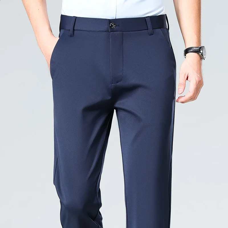 Mens Stretch Straight Leg Business Dress Pants Casual Wrinkle Resistant Drape Trousers for Meeting Occasions 260917