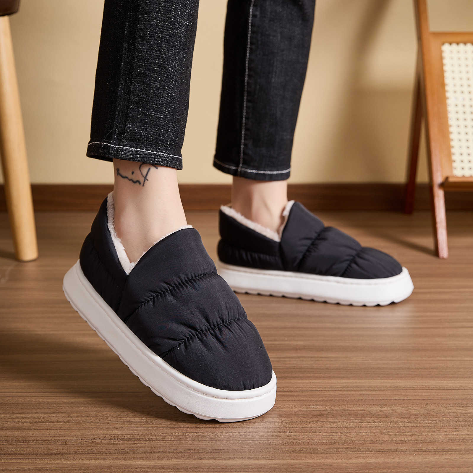 Plus Size Shoes for Men Winter Warm Plush Comfortable SlipPlatform Flats Non-slip Snow Boots White Black Gray Ankle Boots D260917