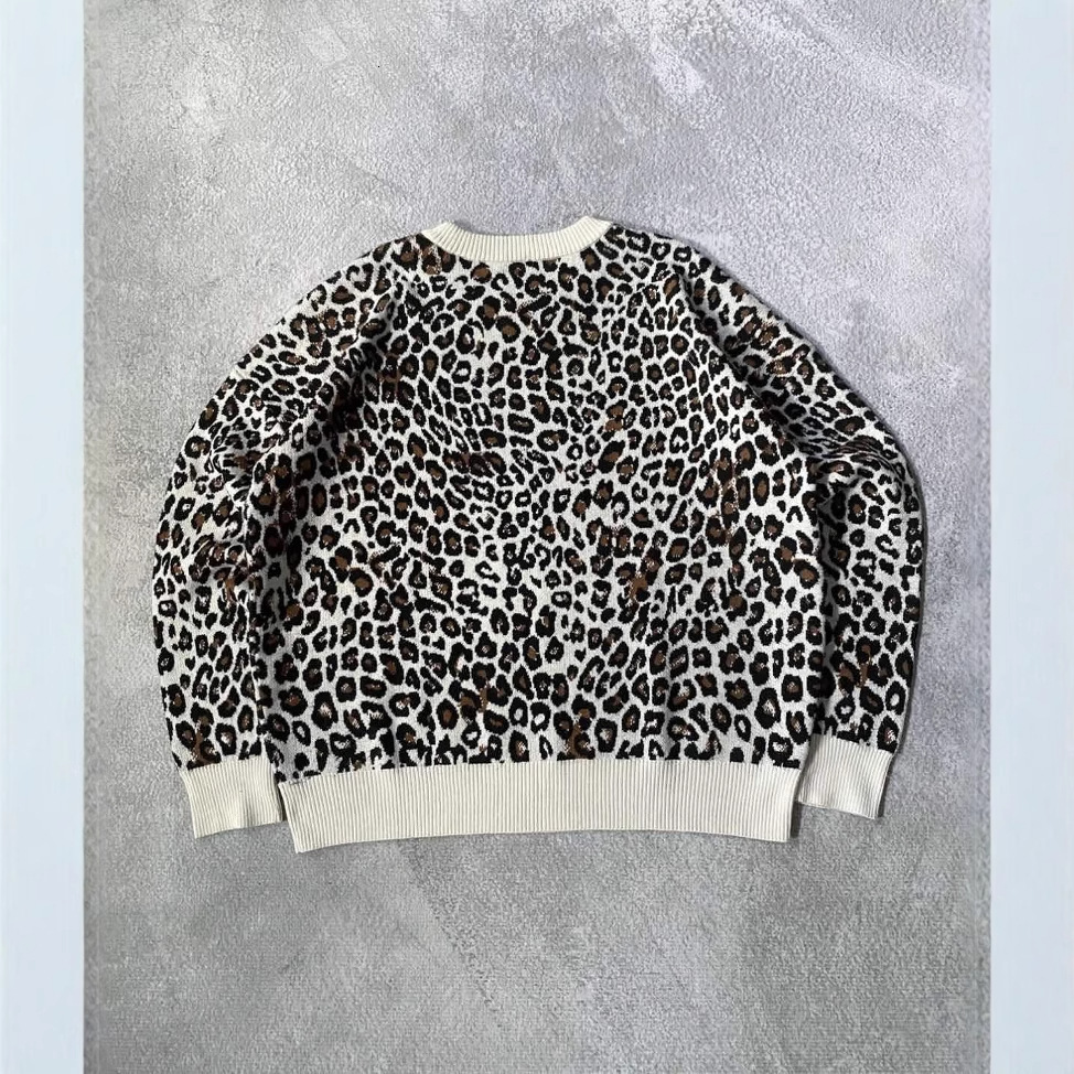 Cross-Border Knitted Sweater Long Sleeve Thick Knit Round Neck Casual Loose Harajuku Foreign Trade Leopard Print Autumn Winter Retro Top 58