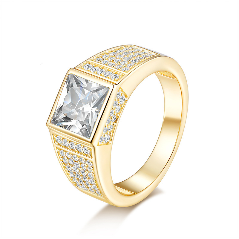 Luxurious dazzling men's wedding ring, European and American style, fashionable with lab-grown moissanite princess cut