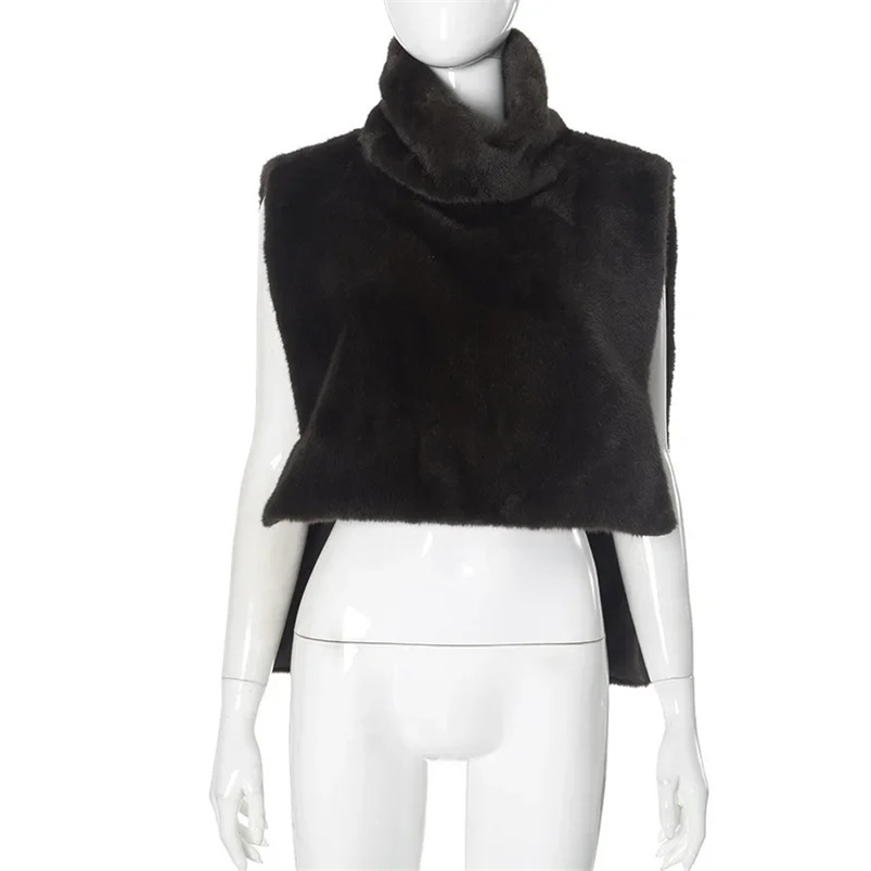 Winter Solid Faux Fur Vest for Women Sleeveless High Collar Thickened Warm Jackets Female Street Allmatch Outwear a260916