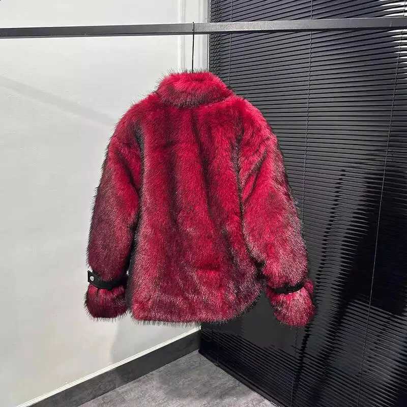 Faux Winter Fashionable Fur Men Jacket Stand Collar Long Sleeve Belts Decoration Loose Zipper Warm Men's Coats XHT6 W260915