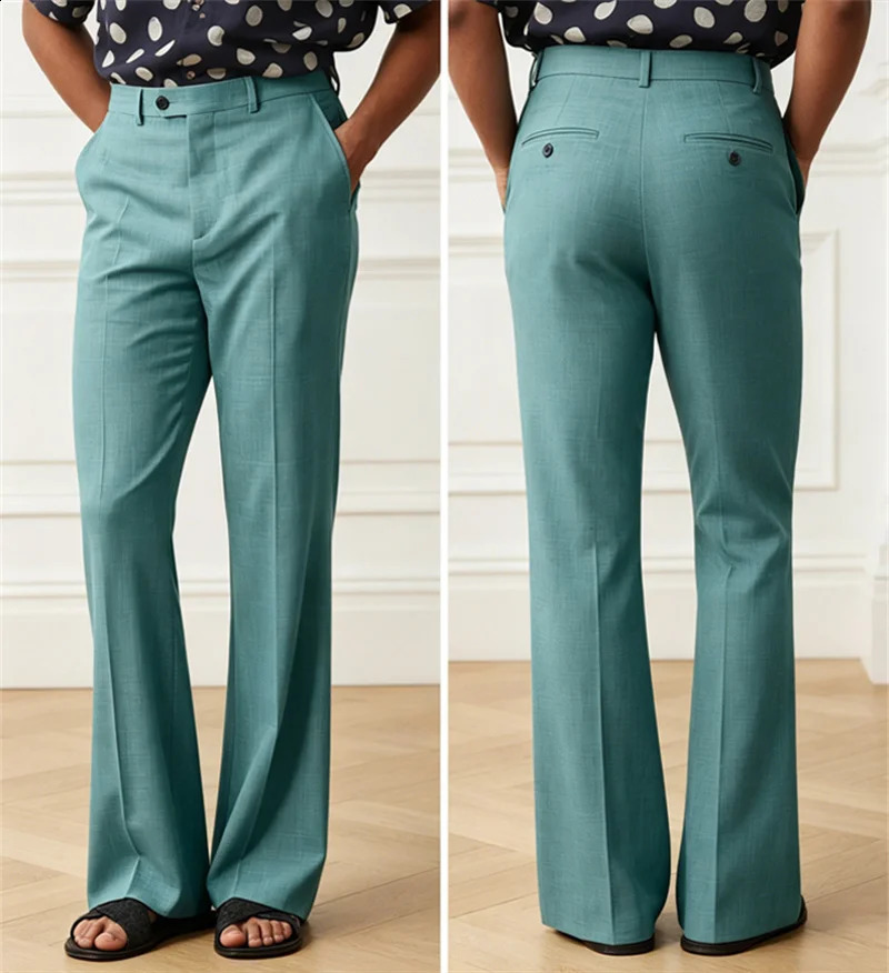 Mens High Waist Flared Pants Linen Blend Slim Fit Bell Bottoms Trousers Lightweight Breathable 70s 60s Disco Vintage Outfits 260917