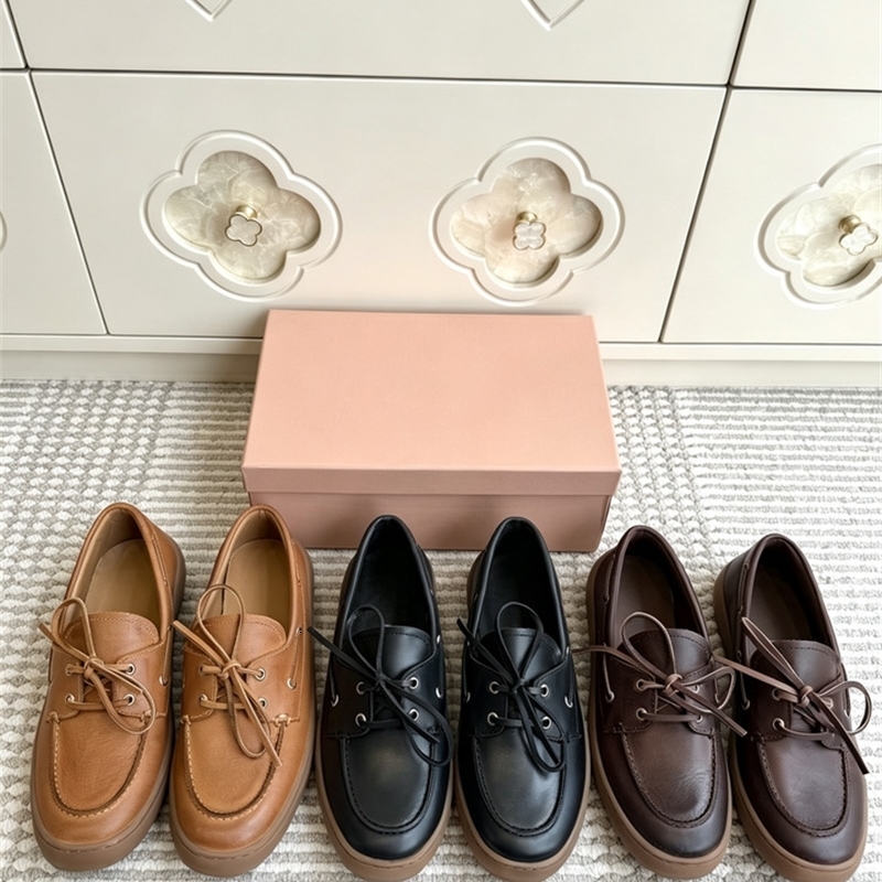 2026 Genuine Leather Boat Shoes Lace Up Round Toe Thick Sole Non slip Retro Casual Outdoor Walking Loafers Footwear y260916