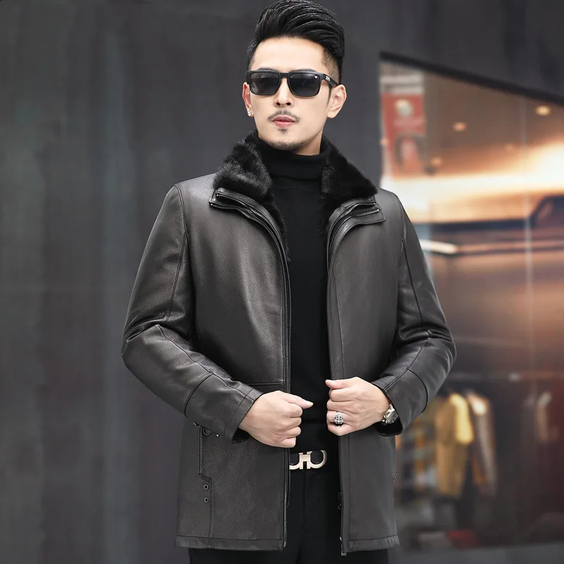 Tcyeek Mink Fur Coat 2026 Natural Goatskin Leather Jacket Men Warm Winter Clothes in Outerwears Liner Detachable 260917