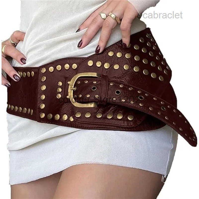 Wide Women Boho Rivet PU Leather Belt for Women Vintage Western Chunky Black Brown Belt Y2k Grunge Accessories 251016
