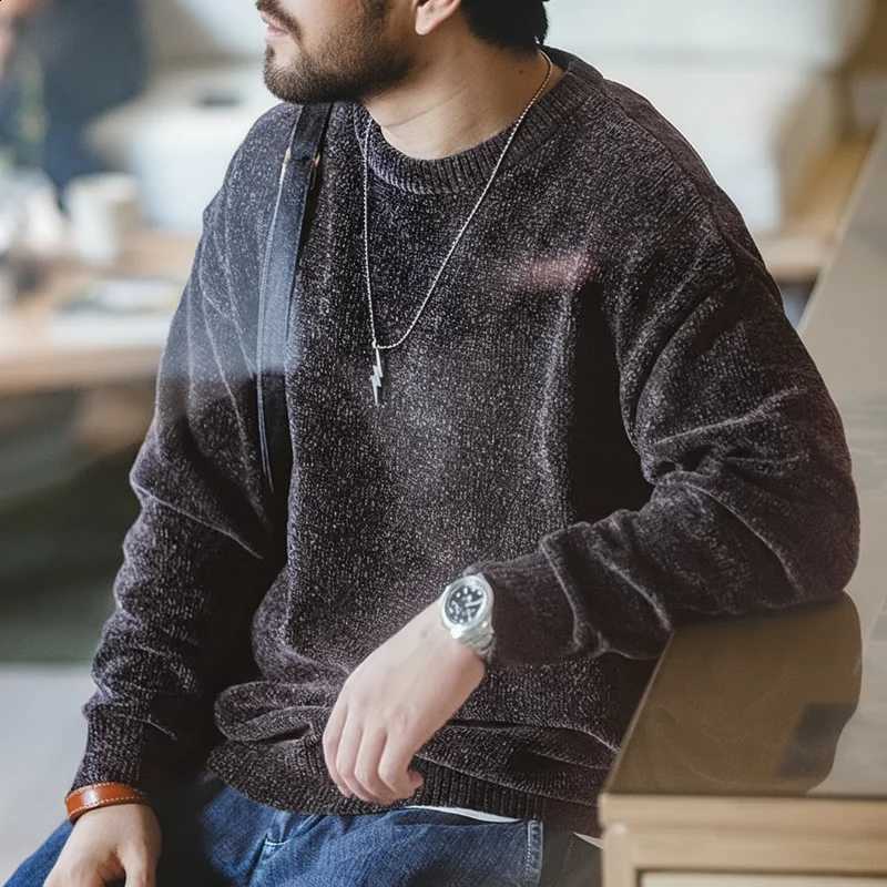 Casual Chenille Round Neck Maden Sweater for Men Warm Skin-friendly Beige Knitwear Autumn Winter Basic Solid Color Soft SweaterW260915