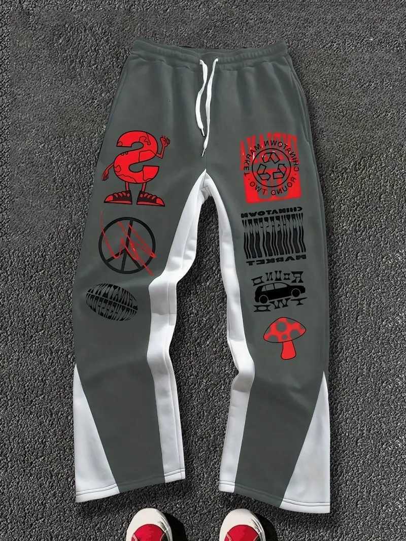 Dry Unisex Quick Straight Leg Pants Men Women Cartoon Patchwork Print Casual Trousers Loose Outdoor Sports Wide Leg BottomsT260917