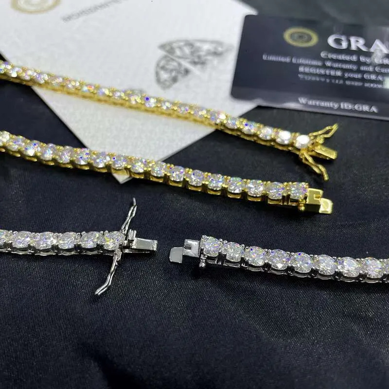 Pass Diamond Tester with GRA 925 Silver Ice Out Necklace Vvs D Color Moissanite Tennis Chain for Men