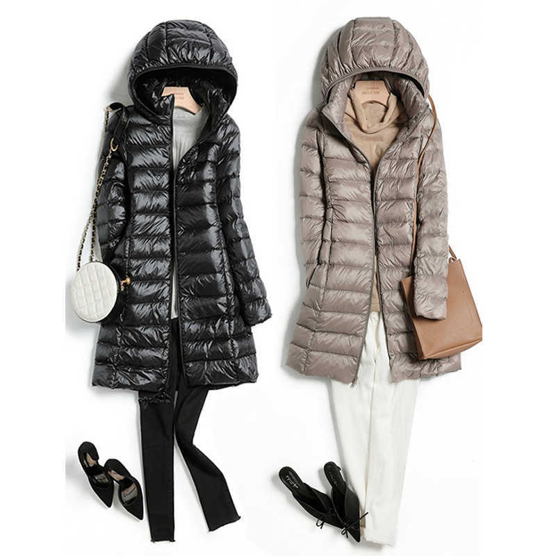 Hat Women's Lady X-long Office Detachable Puffer Jackets 2025 New Arrival Autumn Winter White Duck Down Warm Coat H260917