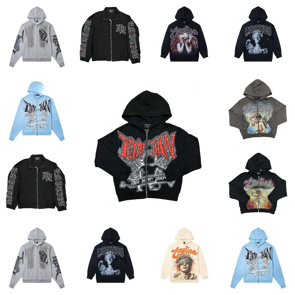 Mixed Emotions Sweat à capuche zippé à capuche Harajuku Y2k Vêtements pour homme Gothique Punk Imprimé Graphique Sweats à capuche Mixedemotion An