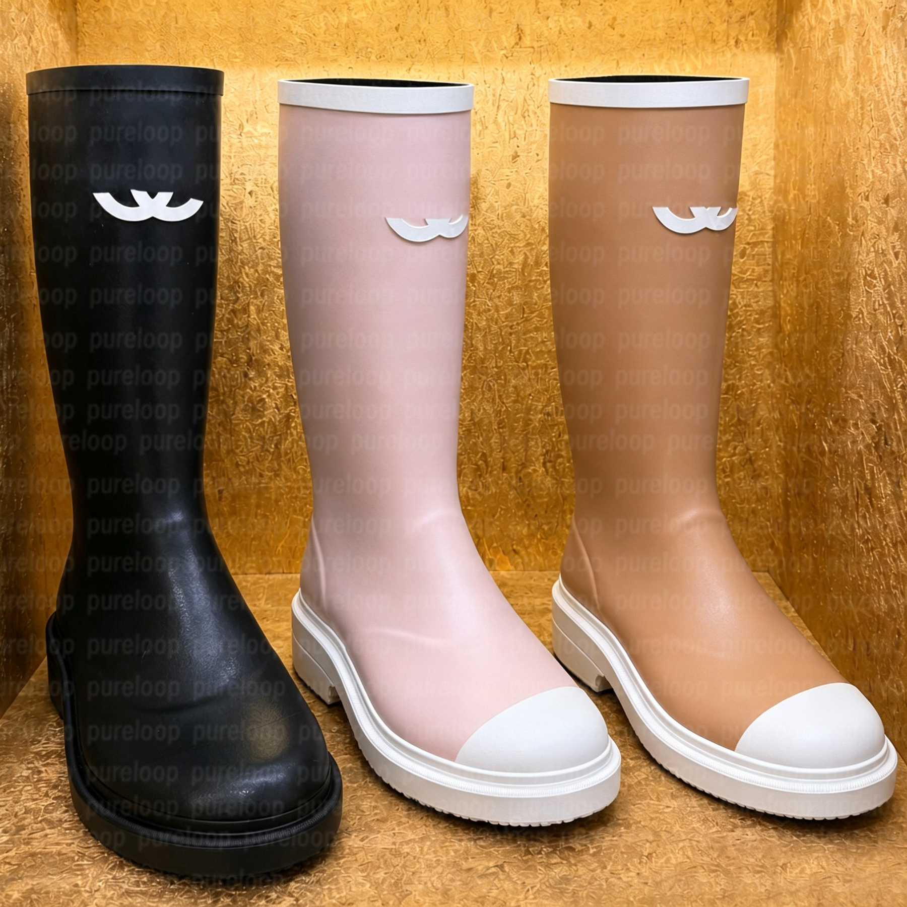 Designer Rain Boots Women Luxury Boot Rubber Fall Winter Summer Knee High Quality Slip On Classic 22 Casual Waterproof Footwear Cowboy booties Size