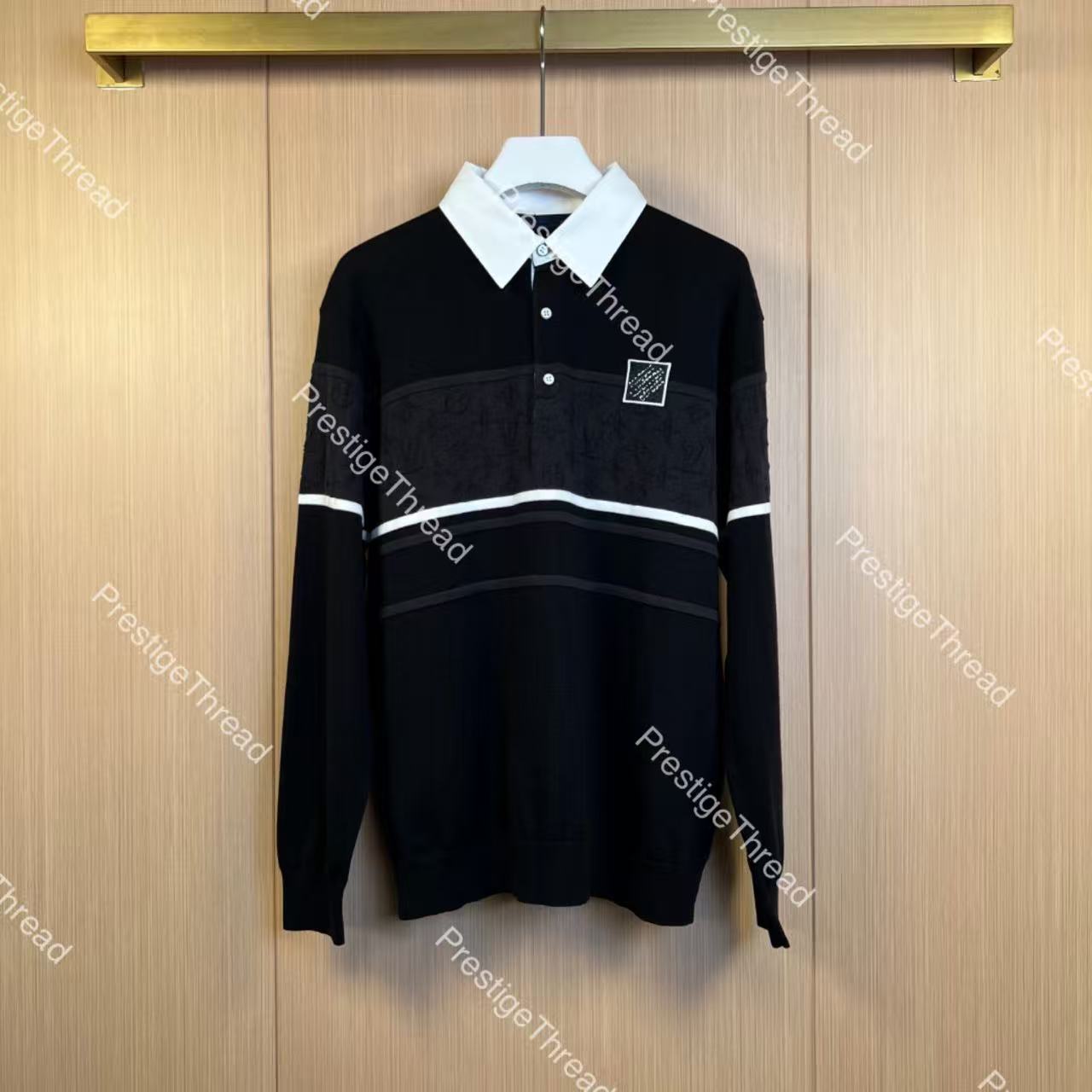 Wool Blend Polo Knit Sweater with Paisley Pattern - Minimalist Long Sleeve Top for Daily Wear Designer Men's Sweaters