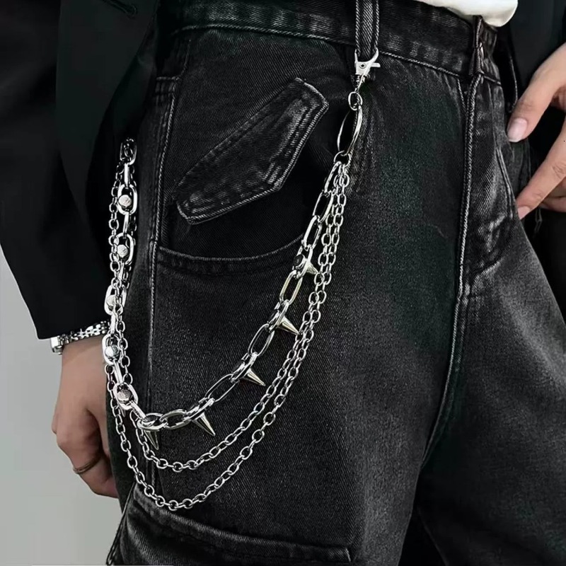 Silver Punk Double-Layer Waist Rivet Decorations Adjustable Length Metal Belt for Women Men Street Style Belts Pants Chain W260917
