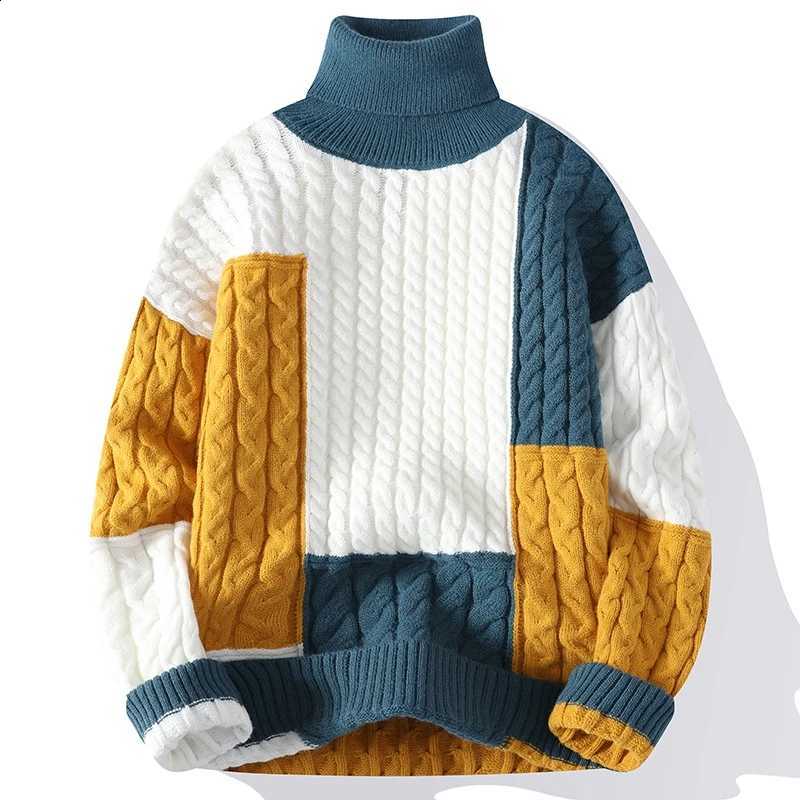 Turtleneck Handsome Patchwork Winter Korean Sweater Men Clothing High End Mens Christmas Sweaters Thick Warm Pull HommeW260915