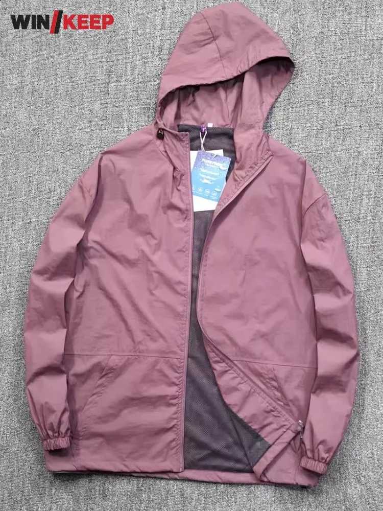 Mens Spring Summer Waterproof Hooded Camping Hiking Jacket Long Sleeve Zipper Outdoor Breathable Sun-Protective Outerwear Male C260917