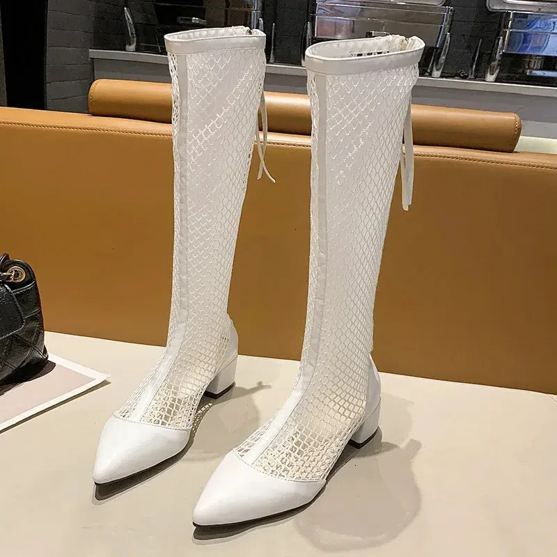 ankle Women Boots Men Boots White Summer Knee High Patent Leather Mesh Zipper Low Heel Short Long Fashion Autumn Womens Shoes 240607 Ankle Ladies