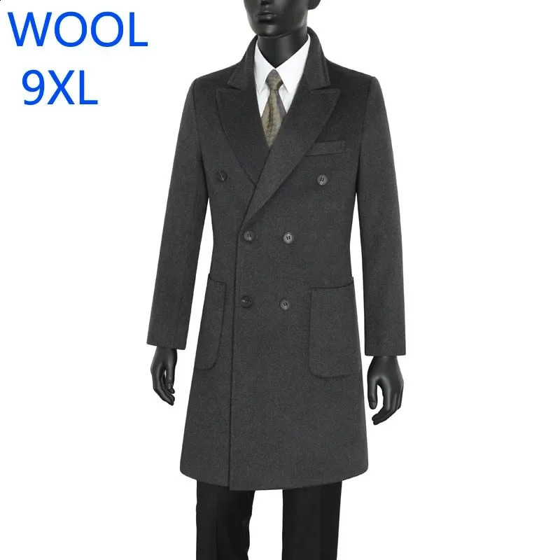 Arrival High Quality Men Wool Coat Autumn Winter Double Button Warm X-long Double Breasted Windproof Thick Plus Size S-9XL 260916