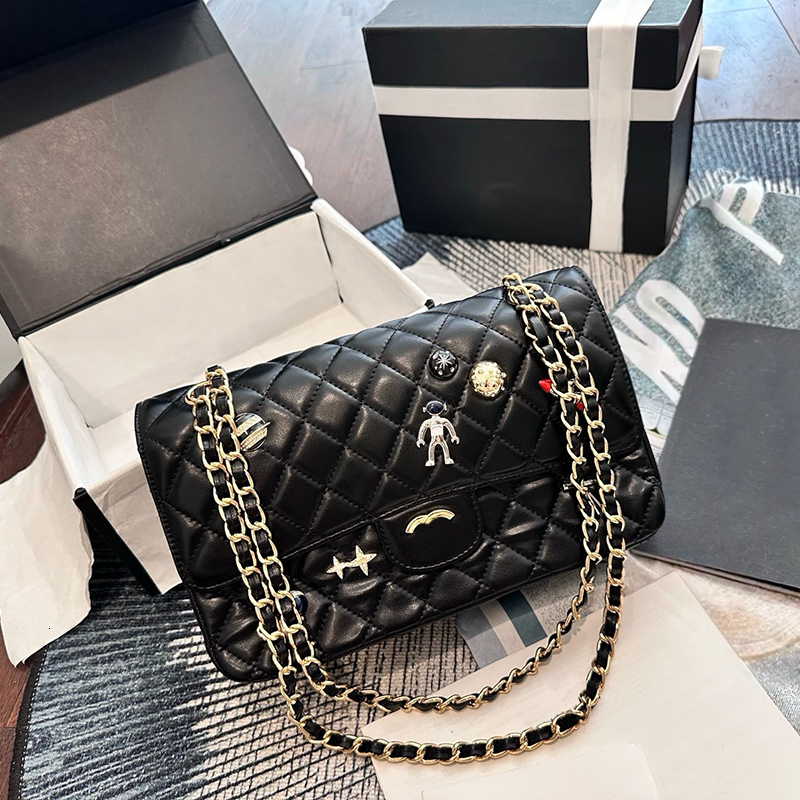 10A top Luxury Women Quilted Lambskin Flap Bag Space Astronaut Rocket Badge Decoration Chain Shoulder Crossbody Handbag Multi Colors