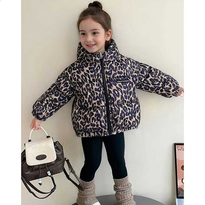 2-6 Years Winter Thick Keep Warm Girls Jacket Fleece-lined Leopard Print Hooded Jacket For Kids Children Outdoor Wear CoatsT260916