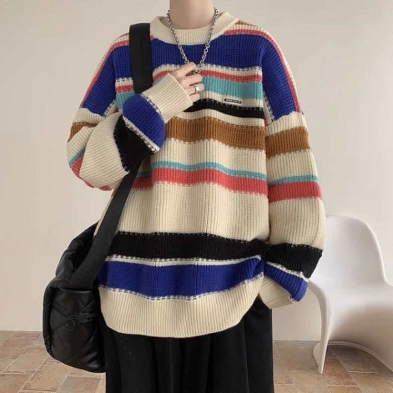 Men's autumn winter knitted jacket new style teenagers, couple's sweater for boys, lazy and loose striped J260917