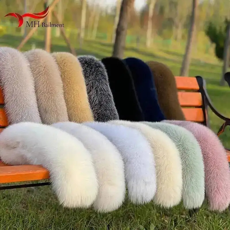 Winter 100% Fox Fur Straight Collar Natural Hood Trims Decor Scarf For Coat Parkaks Warm Scarves y Female Shawl 260915