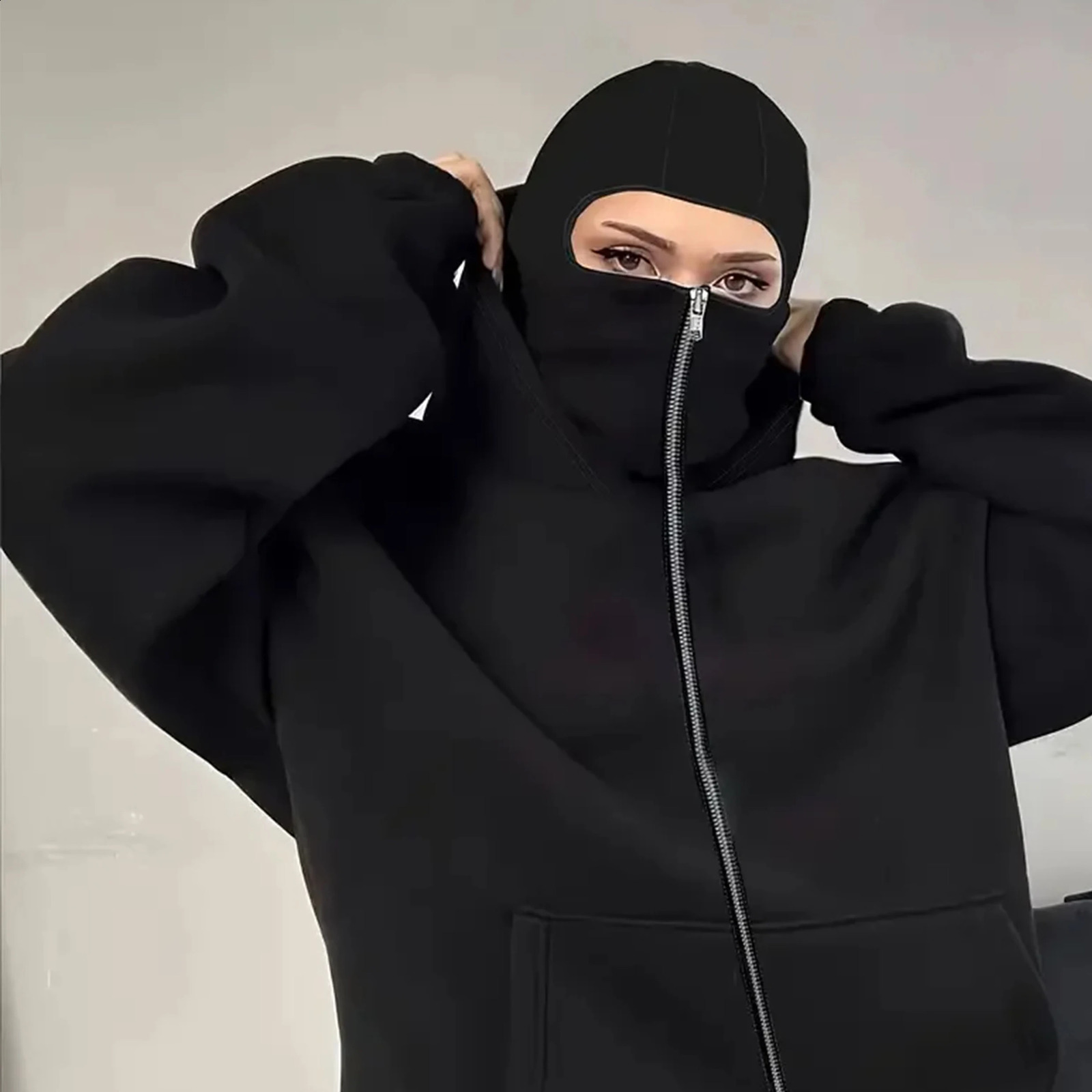 DIY Pattern Customized Sportswear Autumn Warm Hooded Masked Sweatshirt Solid Color Casual Hoodie Fashion 260910