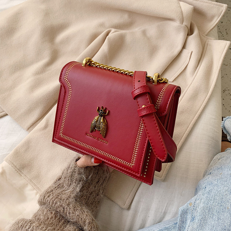 Korean-Style High-Quality Retro Handbag For Women, 2026 New Chain With Embroidered Thread And Rivets, Small Square Crossbody Bag TB BHULAMTE