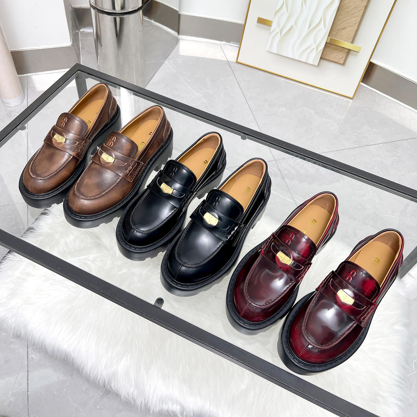 Spring Summer New loafers Fashion Soft slip ons black brown Wedge heel luxury Designer casual shoe Women Flat Chunky Heel Outdoor travel dress shoe