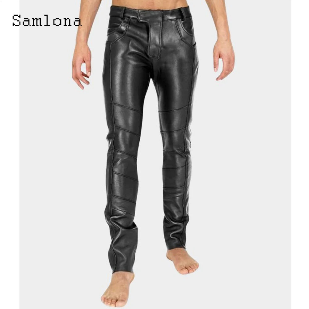 2026 European Style Fashion PU Leather Pants Sexy Night Club Dance Mens Grunge Faux Slim Motorcycle Trousers 260917
