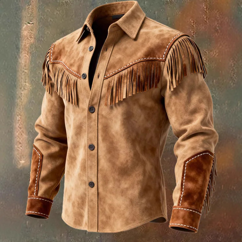 2026 Autumn Winter Men's Fur Fringed Jacket Coat Vintage Ethnic Trendy Button Open Lining Casual Jacket Streetwear Men's Coat 260917