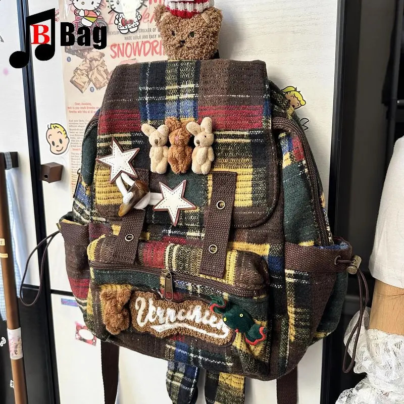lovely fluffy Melard color scheme Backpack Women Gothic Punk Spicy Girl bunny Retro Vintage Bag Large Capacity Commuting Tote 260916