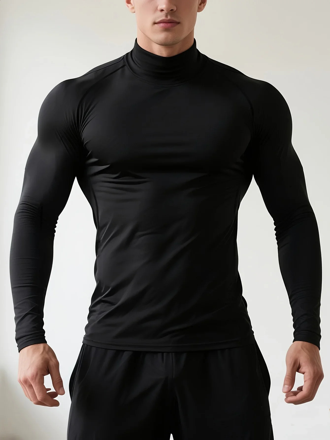 Men's fleece tight long-sleeved shirt quick-drying and breathable highly elastic and warm making exercise more comfortable 260916