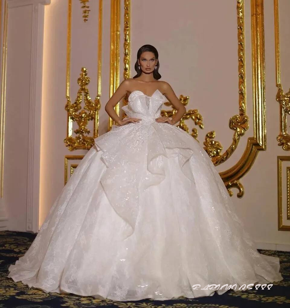 White Wedding Dresses Ivory Bridal Gowns Formal A Line Applique Sequins Custom Zipper Lace Up Plus Size New Button Strapless Sleeveless Sequined Ple
