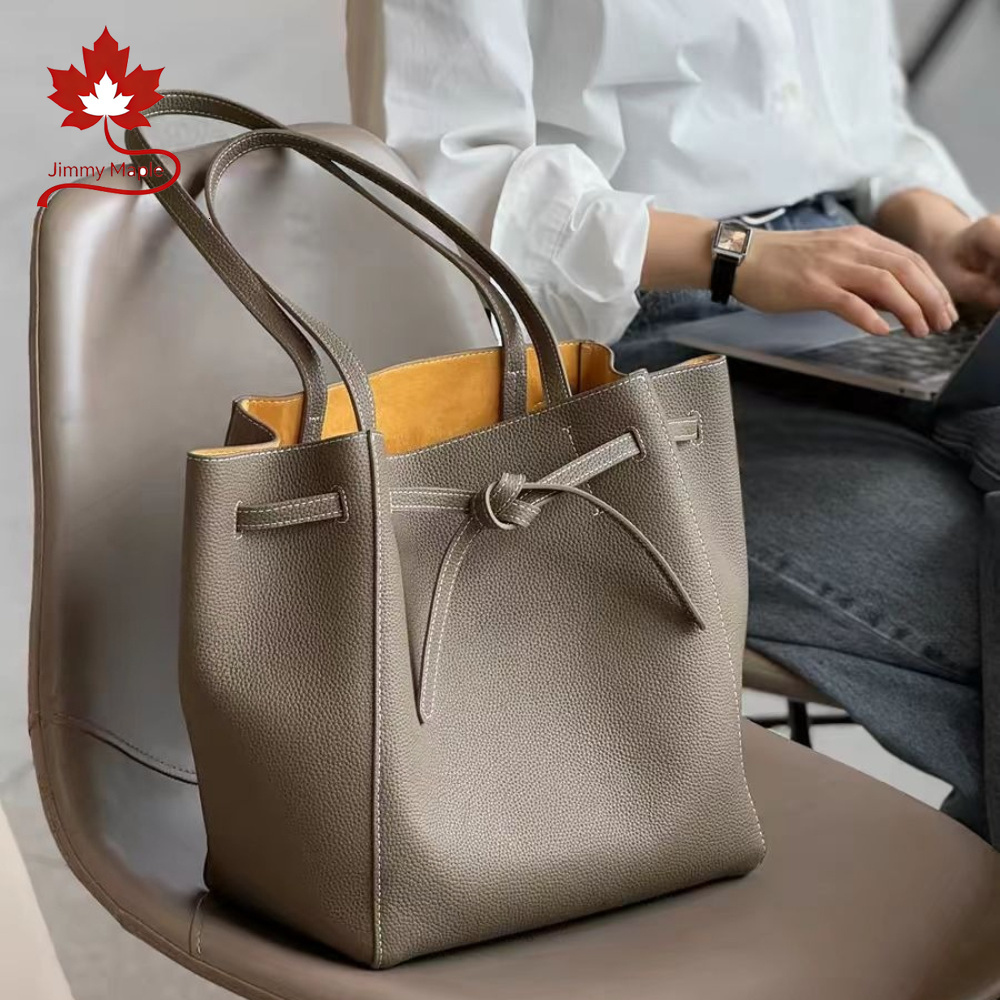 New Fashion Hit-Color Drawstring Design Women Trapeze Tote Big Real Leather Female Travel Handbag High-End Armpit Shoulder Bag Suotong260917