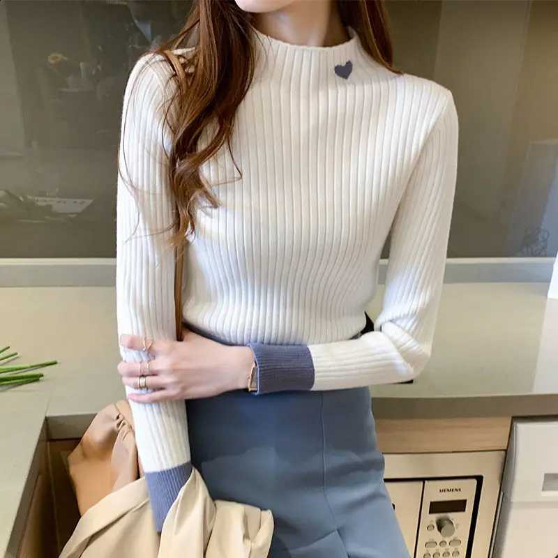Bottoming shirt women's 2022 autumn and winter new Korean version slim half turtleneck knitted long-sleeved top thermal shirt H260916