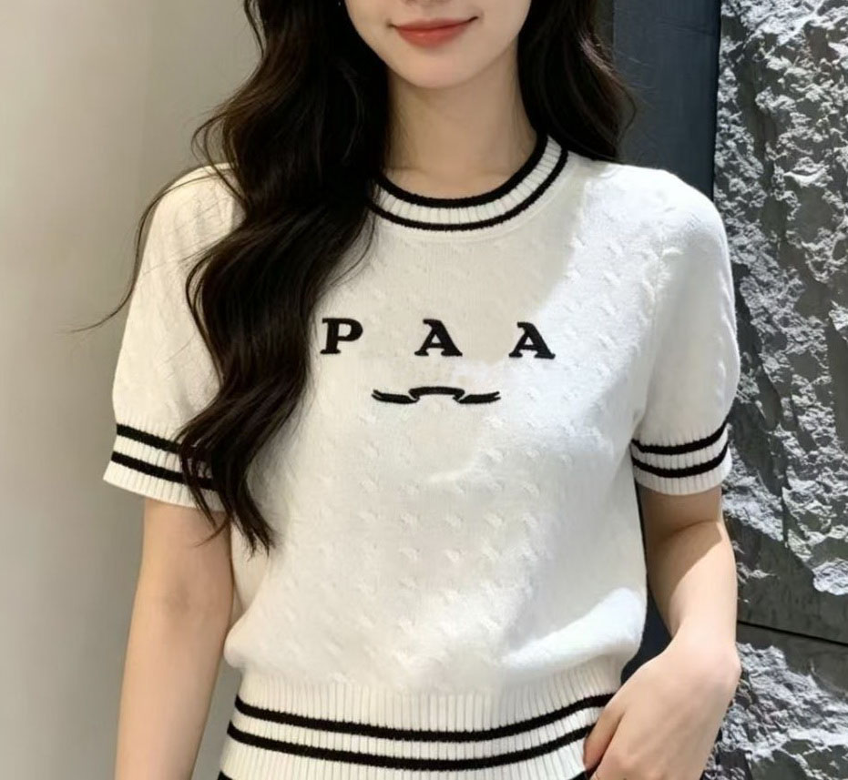 women t shrits ice silk oneck beading tshirts fashion designer fashion sweet knitted short sleeve tee shirt summer loose tops women slim tops slim p