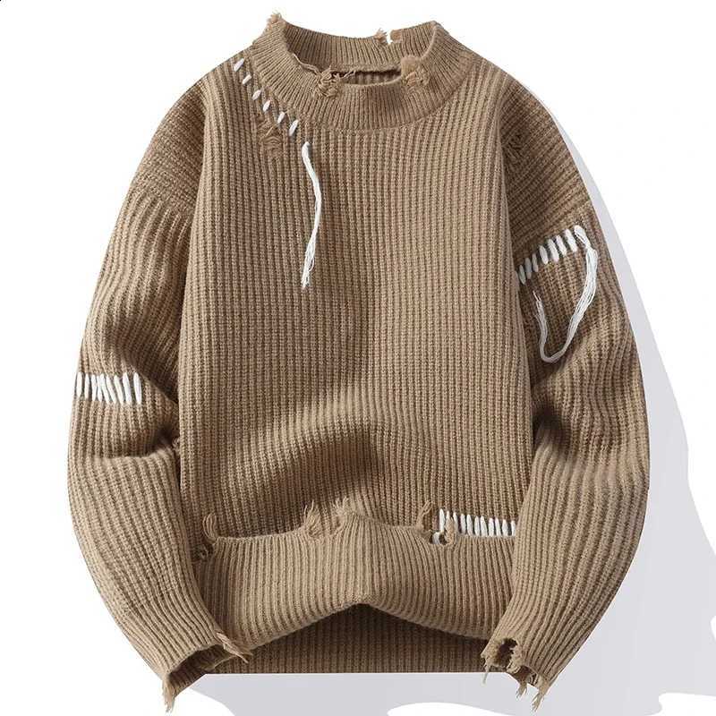 Knitting LIBIELIY 2024 Men's Hole Pullovers Autumn Winter Loose Casual Streetwear Knitted Sweater O-Neck Hip Hop Fashion Male Kn J260916