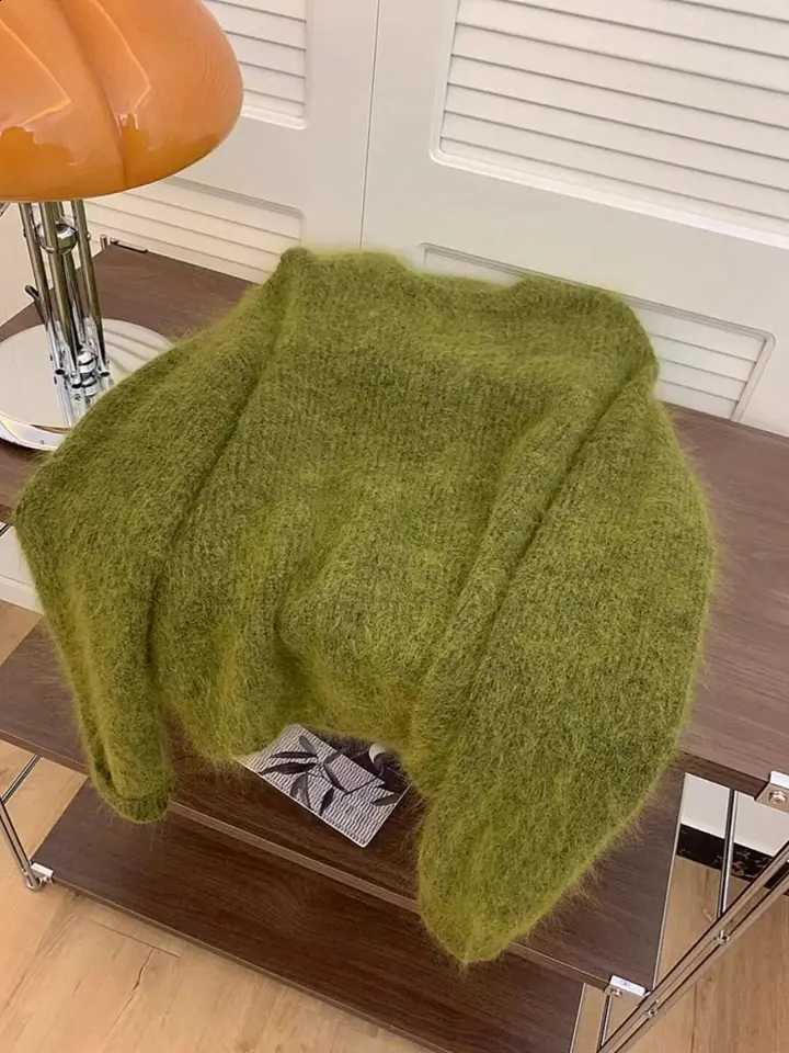 Simple Women's Casual Trendy Green Soft All Match Knitted Sweater Female Chic O Neck Long Sleeve Loose Pullover Tops Y2K Jumper J260916