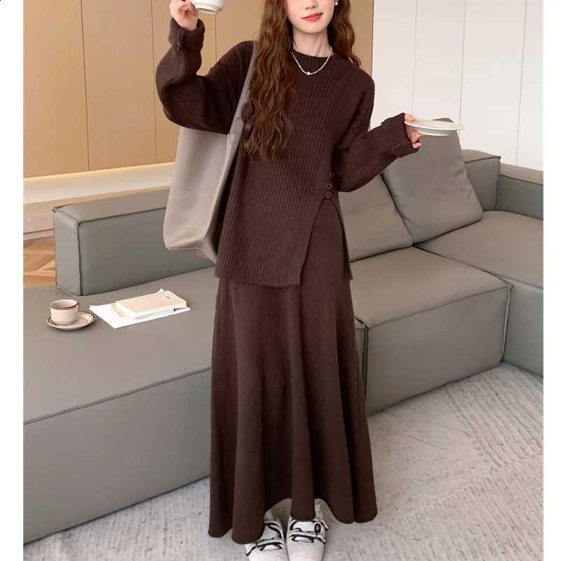 pullover neck Irregular sweater round with design sense women's set autumn and winter knitted skirt casual two-piece setdressW260915