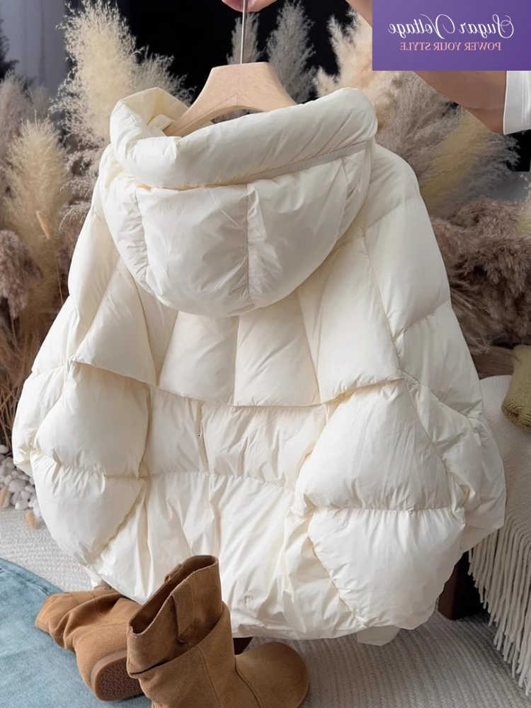 Winter Fashion Casual Coat Women Korean Style White Short Hooded Puffer Jacket Zipper Thick Warm Quilted Loose Fit Chic Outfit H260917