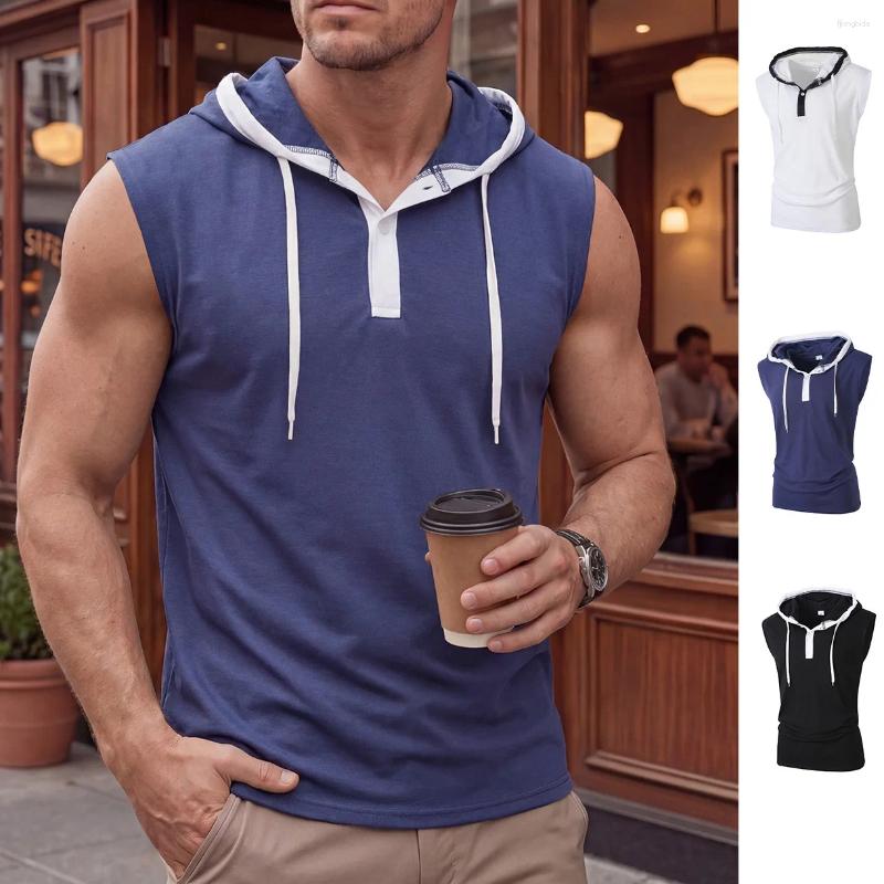 Men's Hoodies Men Hoodie Tops Summer Casual Male Button Hoody Sleeveless Breathable T-shirts LXDZ-KJ-B024-QDH