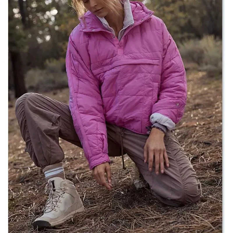 Pocket Foldable Pullover Cotton-padded Jacket Trend Autumn Women Parkas Outwear Winter Solid Color Hooded Long Sleeve Coats H260917